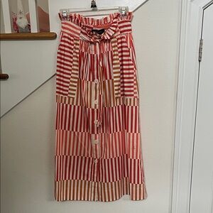 Who What Wear Red and Tan Striped Maxi Skirt
